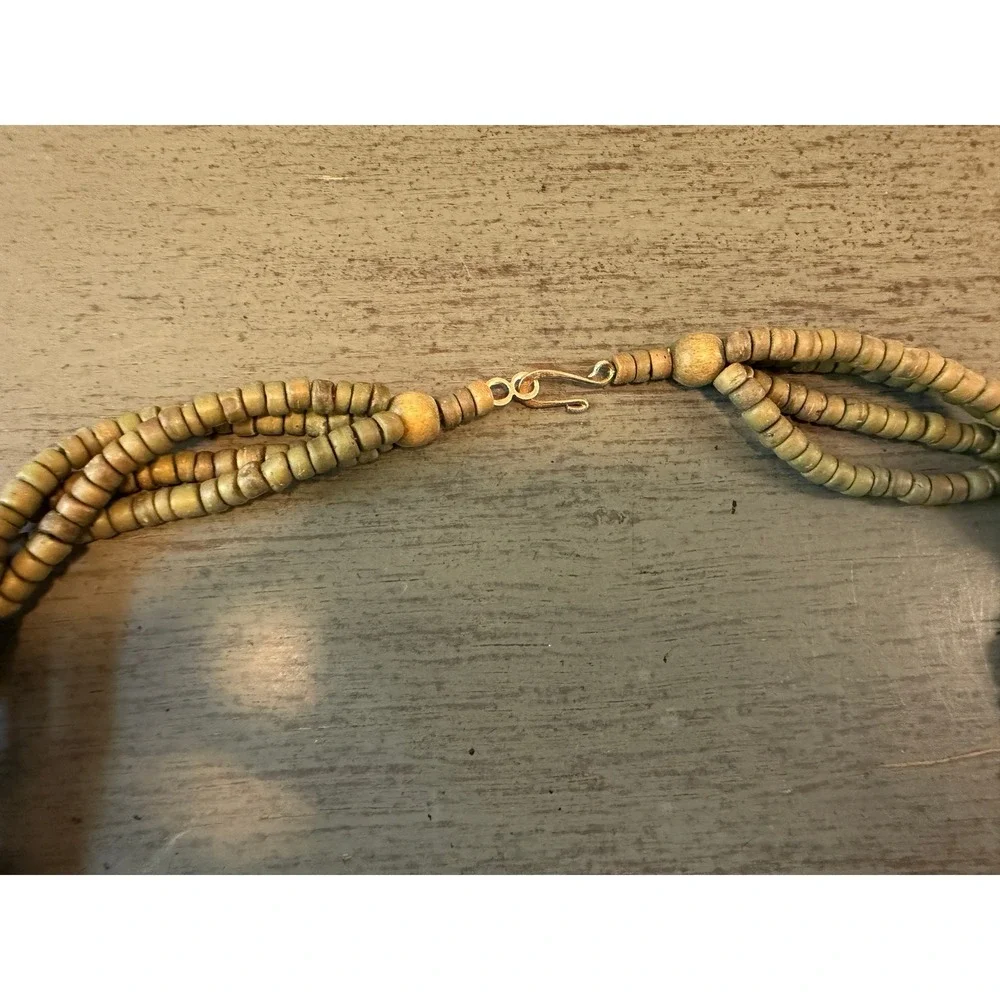 Vintage Colorful Wooden Bead Multi Strand Statement Necklace Boho Bib Earthy